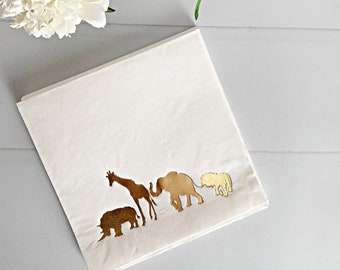 Safari Cocktail Napkins - Gold on White