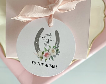And They're Off to the Altar Derby Bridal Shower Favor Tags - Pink & Ivory