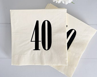 40th Birthday Napkins: Retro Black & Ivory Beverage Napkins, Set of 16