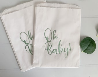 Oh Baby Shower Favor & Treat Bags - Sage