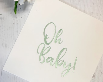 Sage Green 'Oh Baby' Luncheon Napkins: Elegant Baby Shower Decor, Set of 16