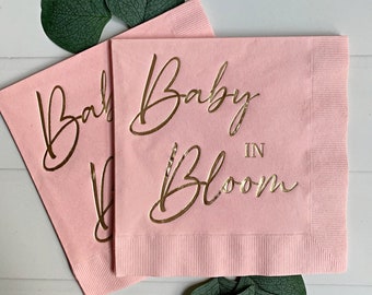 Baby in Bloom Luncheon Napkins – Pink Gold Foil Embossed Paper Party Supplies