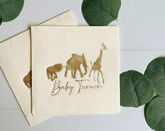 Personalized Napkins - Safari Cocktail Napkins for a Baby Shower or Wild One Birthday