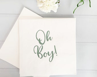 Oh Boy! Sage on White Baby Shower Luncheon Napkins