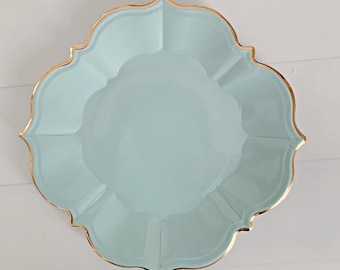 Light Blue Luncheon Plates with Gold Edge