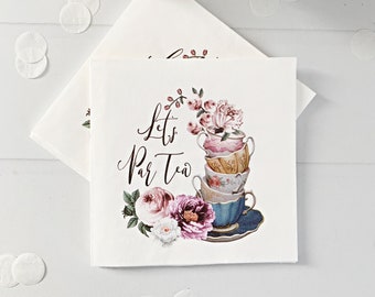 Tea Party Napkins – Stacked Teacups, Floral Design, Mother’s Day Brunch, Garden Party Supplies