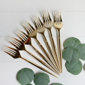 Gold Plastic Forks (Set of 24): Modern Metallic Party Dessert Forks