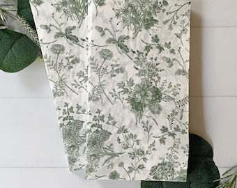 Sage Toile Dinner Napkins | Set of 20 Floral Guest Towels or Paper Napkins