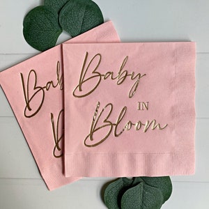 Baby in Bloom Luncheon Napkins – Pink Gold Foil Embossed Paper Party Supplies