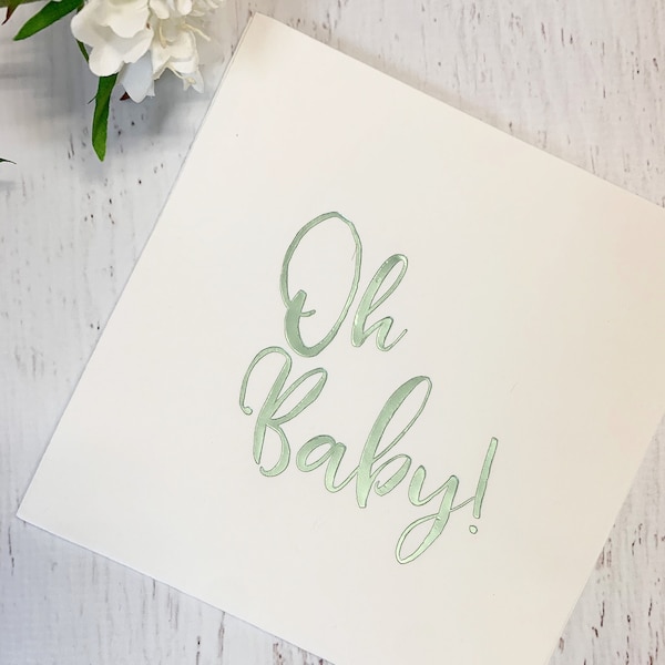 Oh Baby Napkins, Luncheon Sage on White