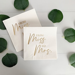 From Miss to Mrs Cocktail Napkins - Gold Bridal Shower Drink Napkins | Set of 16 Premium Napkins