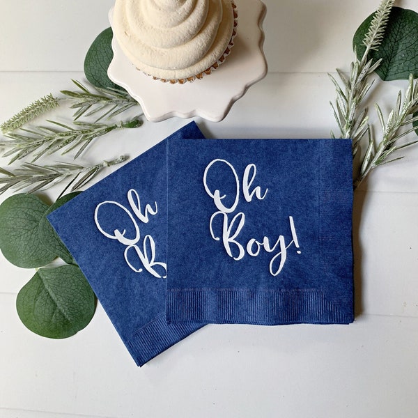 Oh Boy Baby Shower Cocktail Napkins - Navy & White