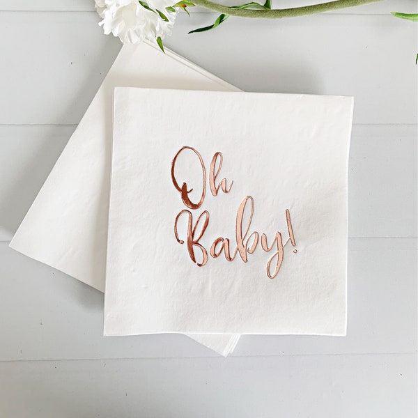 Oh Baby Napkins, Luncheon Rose Gold on White