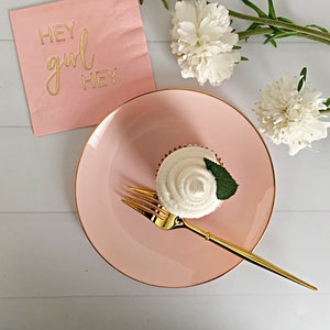 Pink with Gold Dessert Plates - Plastic