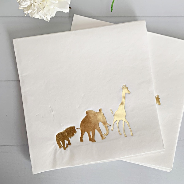 Safari Baby Shower Napkins - Luncheon Gold Foil on White