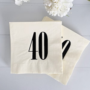 40th Birthday Napkins: Retro Black & Ivory Beverage Napkins, Set of 16