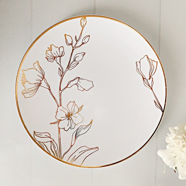 Gold Floral Dessert Plates - Plastic