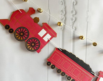North Pole Express Christmas Banner: Train & Bells Garland Set