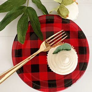 Buffalo Plaid Party Plates and Cups: Bonfire, Lumberjack Theme - Set of 8