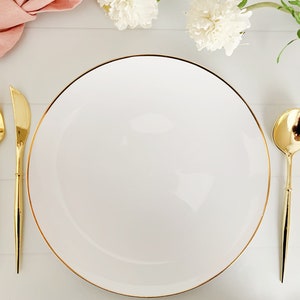 White Dinner Plates with Gold Rim - Set of 10 Plastic Plates