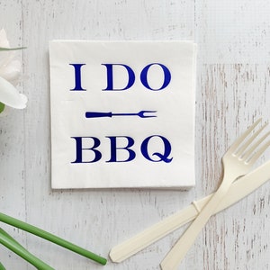 I Do BBQ Beverage Napkins Blue Foil image 1