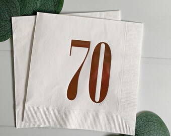 70th Birthday Cocktail Napkins - Rose Gold