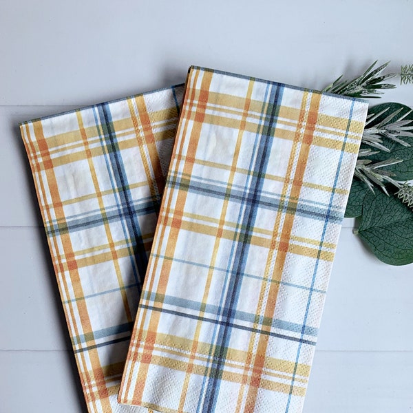 Amber and Navy Plaid Dinner Napkins