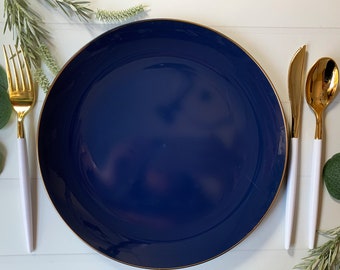 Navy Blue with Gold Dinner Plates - Plastic