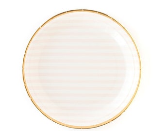 Pink Striped Dessert Plates with Gold Edge