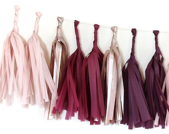 Burgundy, Blush & Rose Gold Tassel Garland