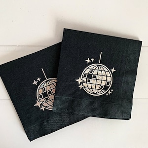 Groovy Bride, Fun Disco Ball Cocktail Napkins : Elegant Black ad Silver Sparkle