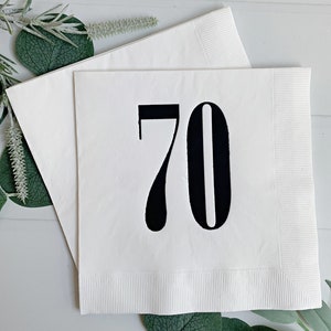 70th Birthday Luncheon Napkins - White & Black