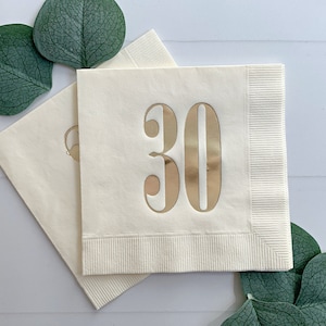 Gold 30th Birthday Napkins: Cream Cocktail Napkins, 16 Pack