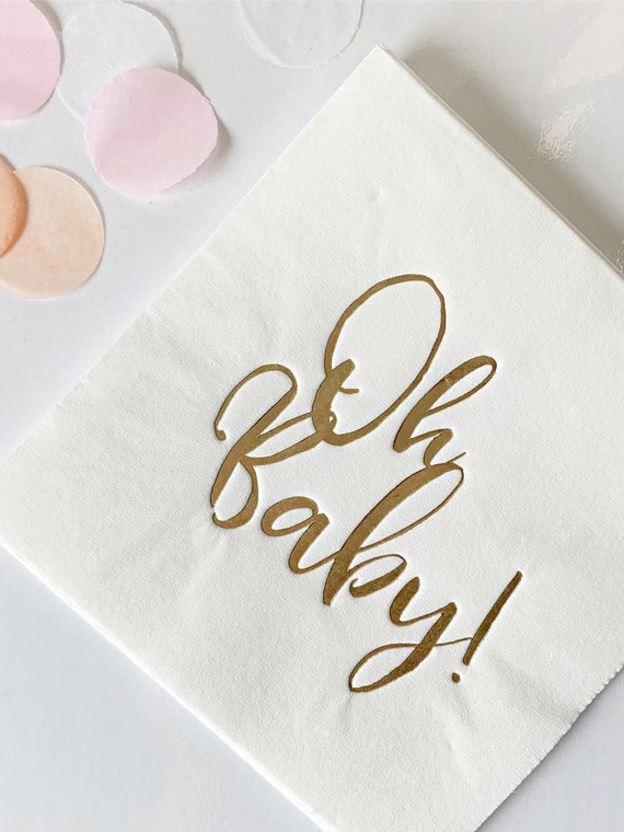 Oh Baby Napkins, Cocktail Gold on White Il_570xn