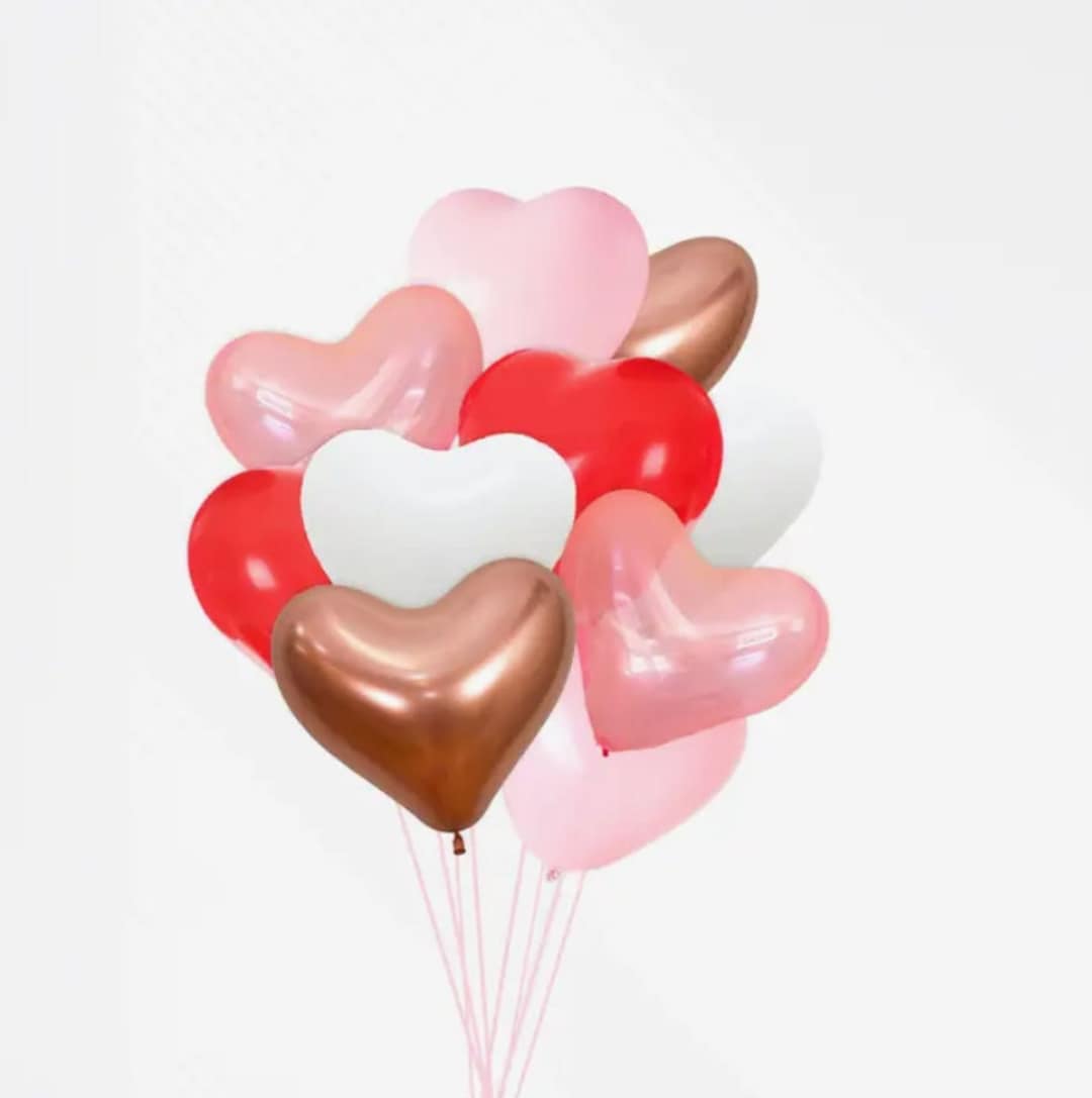 Valentine Heart Balloon Bouquet - Red & Pink - Fill With Helium to ...