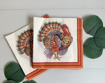 Turkey Cocktail Napkins - Orange Border