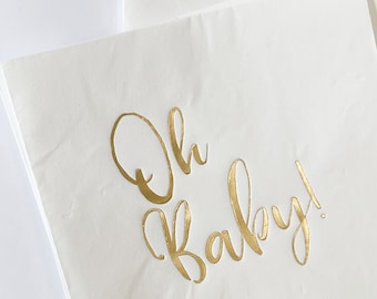 Oh Baby Luncheon Napkins - Gold & White