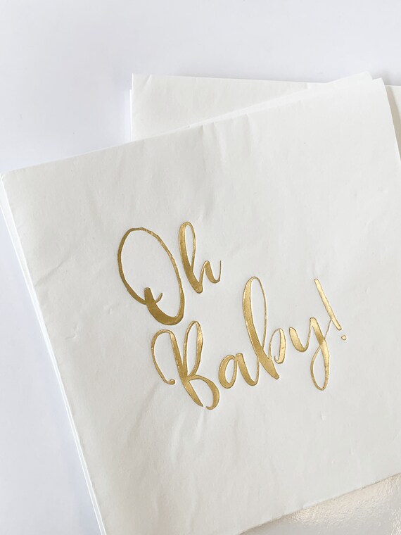 Oh Baby Napkins, Luncheon Gold on White Il_570xn