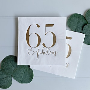 65 & Fabulous Gold Cocktail Napkins - Set of 16 65th Birthday Napkins | Beverage Sized | 3 Ply