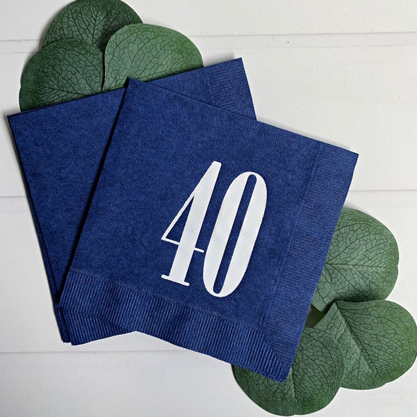 40th Birthday Napkins - Navy & White