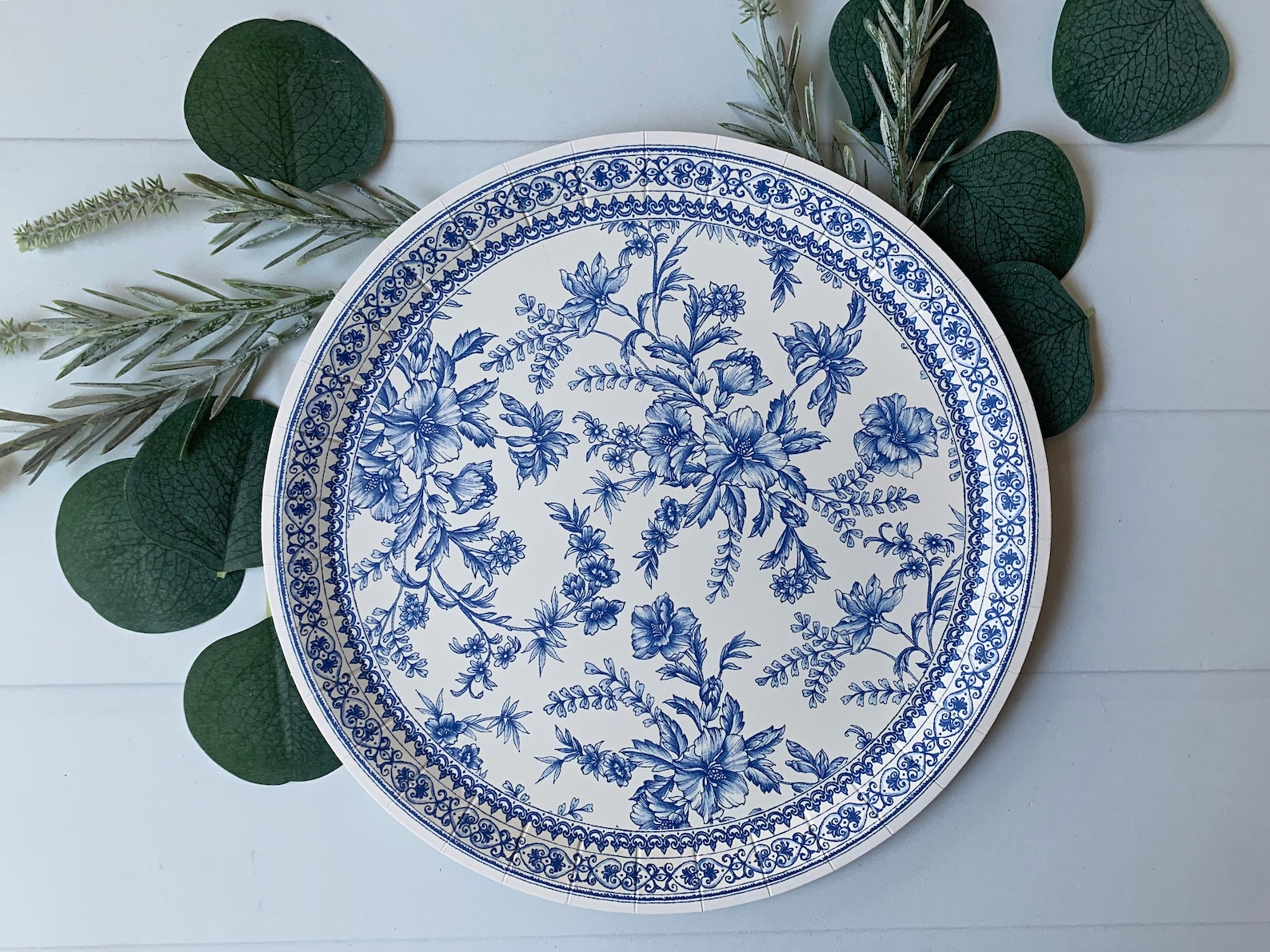 Blue Toile Dinner Plates Bold Floral Etsy