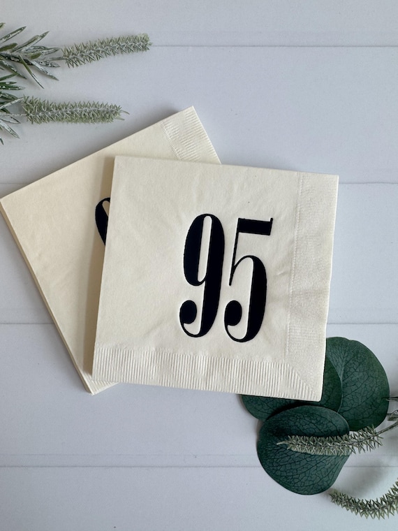 95th Birthday Napkins - Ivory and Black | Set of 16 Cocktail Sized Napkins