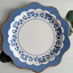 Blue Belle Dinner Plates  - Set of 8 Paper Plates for Mother&#39;s Day, Spring Entertaining, Baby Showers, Bridals Showers, Coastal Style