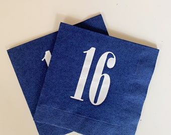 16th Birthday Napkins - Navy & White | Set of 16 Beverage Napkins