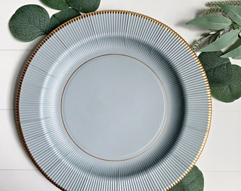 Dusty Blue with Gold Dinner Plates - Paper