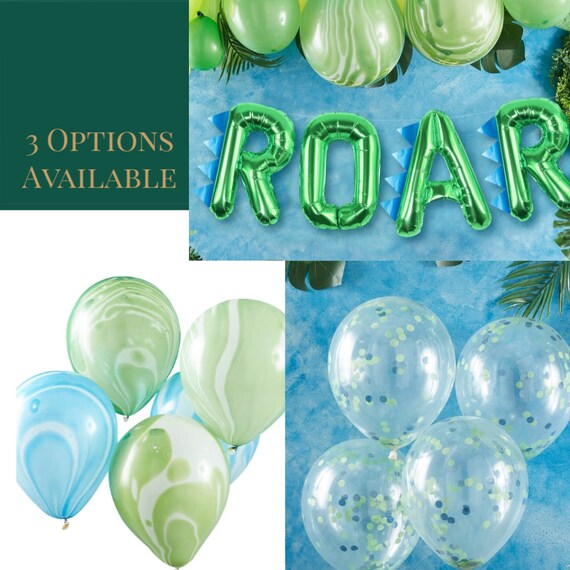 Dinosaur Party Balloons - Roar, Blue & Green Confetti and Marble Balloons Il_570xn