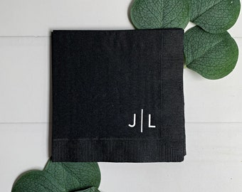 Preppy Modern Initial Wedding Cocktail Napkins - Corner Initials