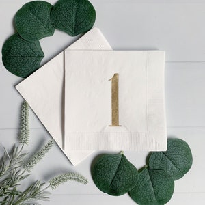 One First Birthday Cocktail Napkins - Gold 1 for a 1st Birthday | Set of 16 Beverage and Appetizer Sized Napkins