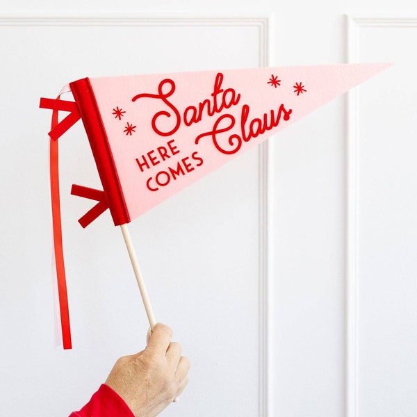 Santa Pennant Flag | Pink Christmas Decor | Stocking Stuffer | Felt Accenr