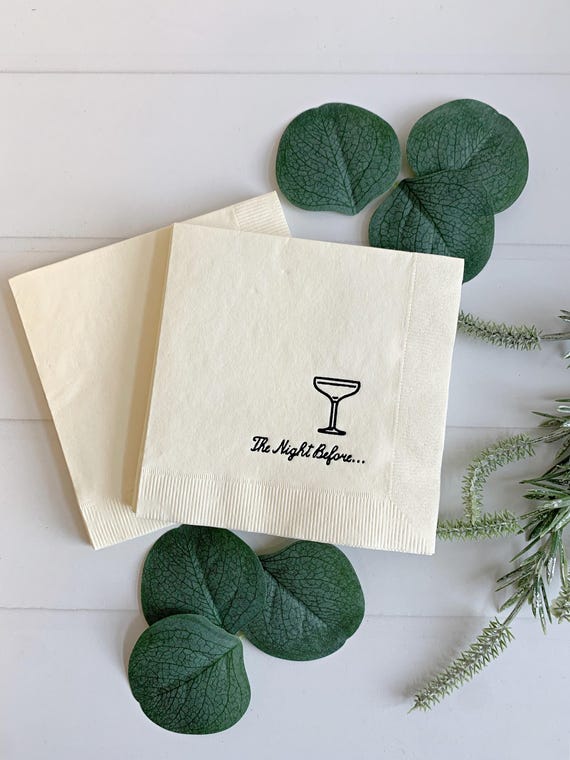 Elegant Rehearsal Dinner 'The Night Before' Napkins: Black & Ivory, Set of 16